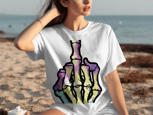 Colorful Skeleton Hand Gesture Graphic T-Shirt - Design & Vybe