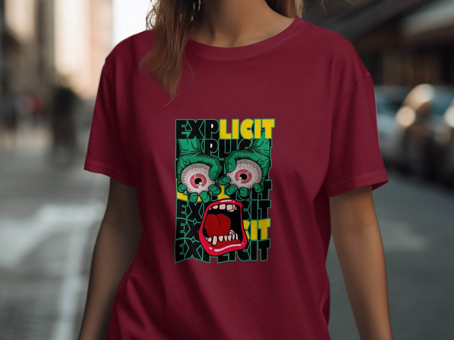 Explicit Graphic with Eyes and Mouth Design T-Shirt - Design & Vybe