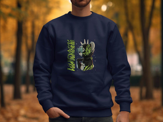 Sad Bear Black With Neon Green Graphics Design Sweater - Design & Vybe