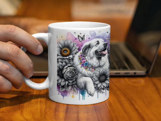 Colorful Floral Dog Design Ceramic Mug product