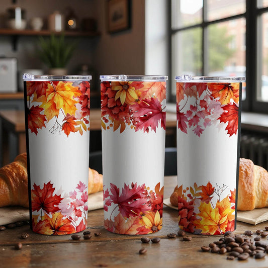 Autumn Leaves With Flowers Delightful Patterned Tumbler - Design & Vybe