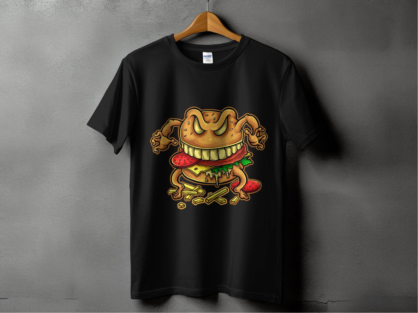 Quirky Cartoon Monster Cheeseburger Graphic T-Shirt - Design & Vybe