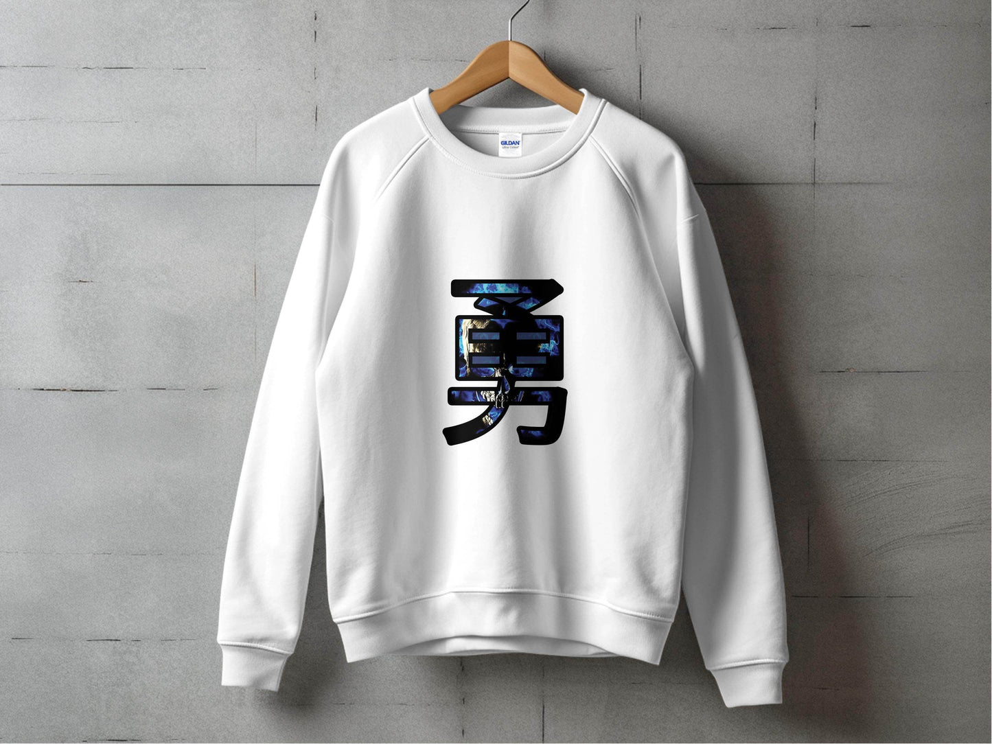 Japanese Symbol Courage Blue Flame Skull Graphic Sweater - Design & Vybe