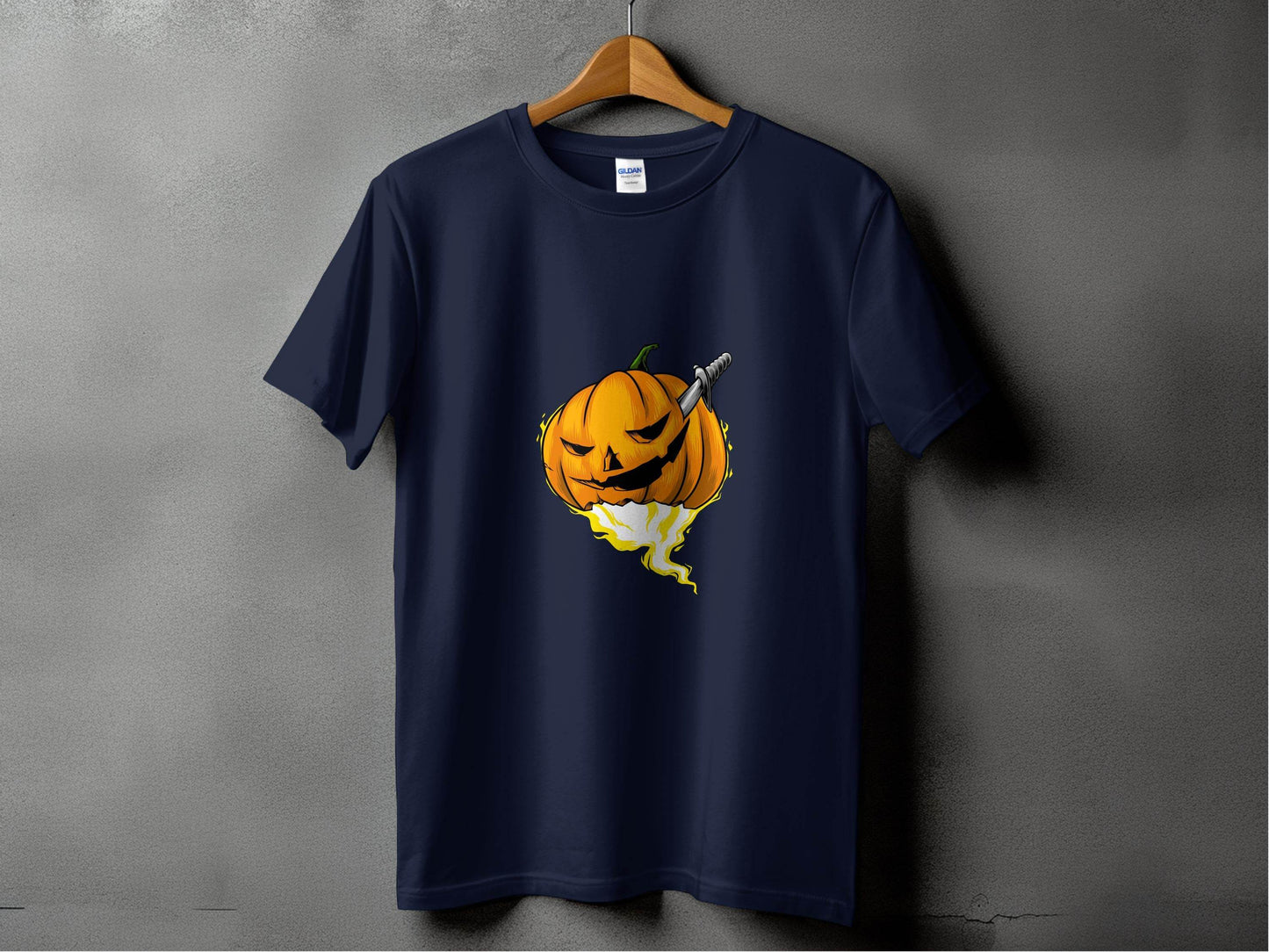 Halloween Pumpkin With Knife Illustration Design T-Shirt - Design & Vybe