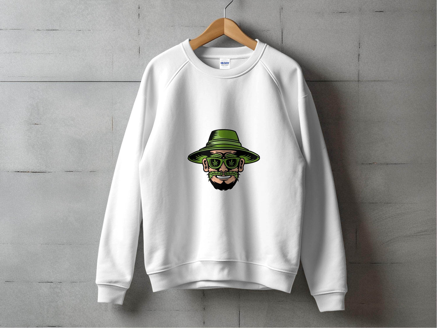Green Bearded Man With Weed Hat Cartoon Design Sweater - Design & Vybe