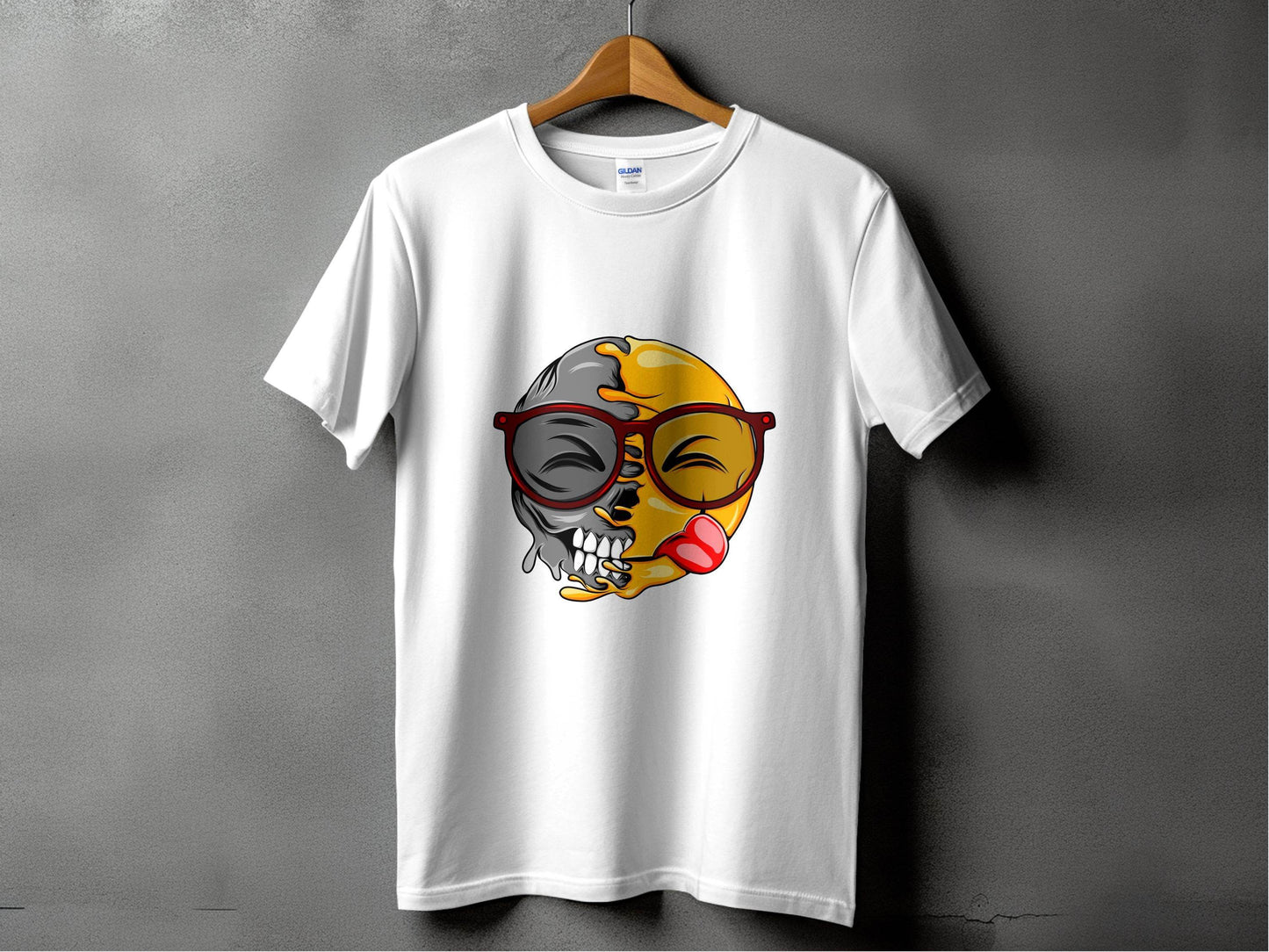 Creative Split Face Design with Bold Red Sunglasses Smiley T-Shirt - Design & Vybe