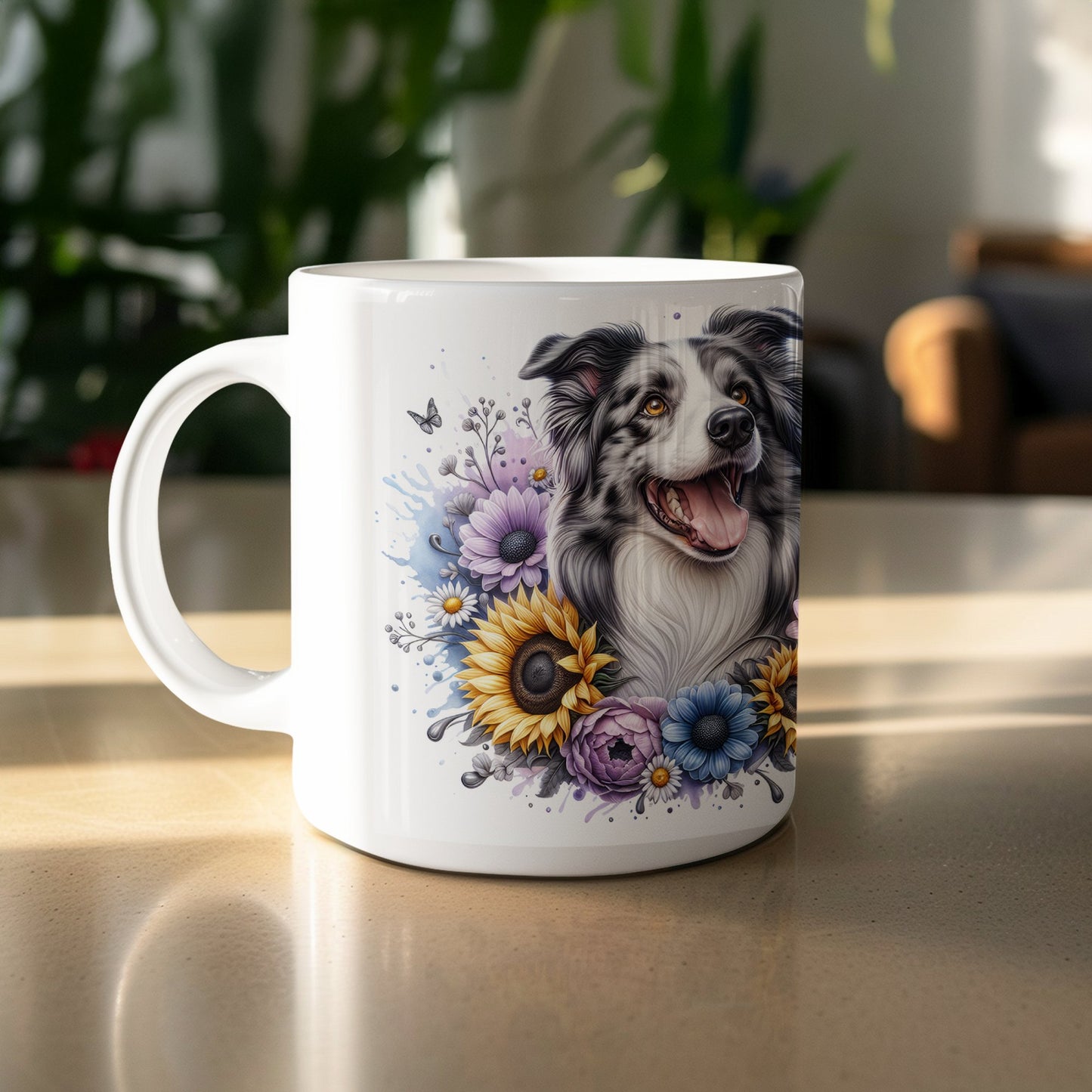 Dog with Flowers and Butterflies Design Mug product type