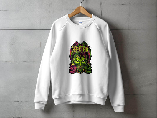 Wicked Jester Graphic Green Purple Gold Artwork Hoodie - Design & Vybe