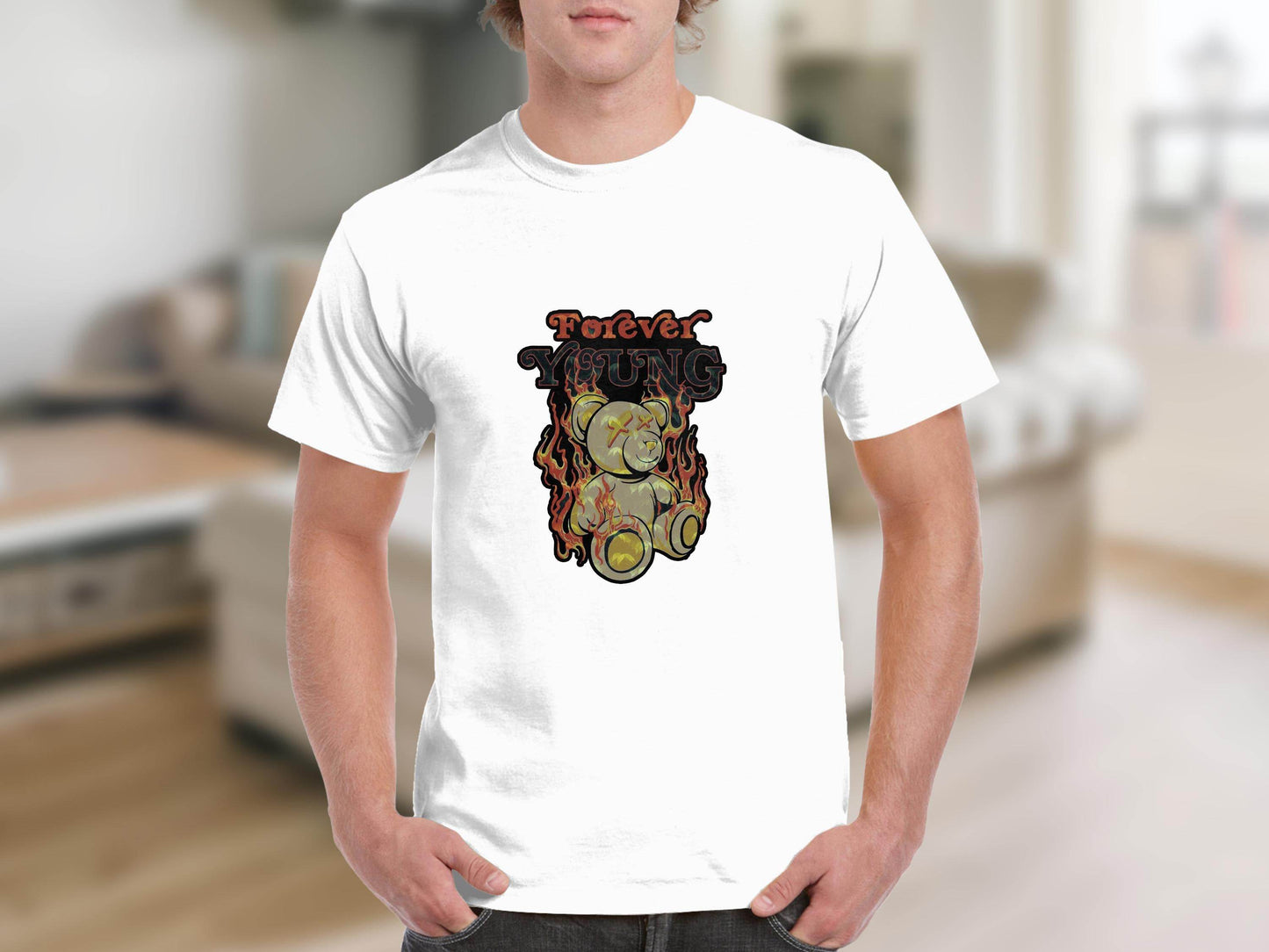 Forever Young on Fire Graphic Novelty Art Design T-Shirt - Design & Vybe