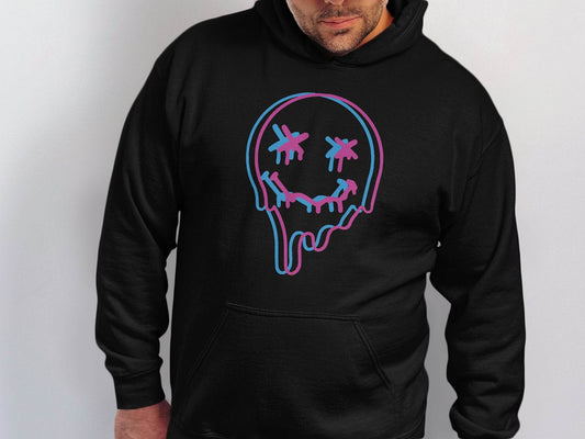 Unique Funny Dripping Smiley Graffiti Dead Face Graphic Hoodie - Design & Vybe
