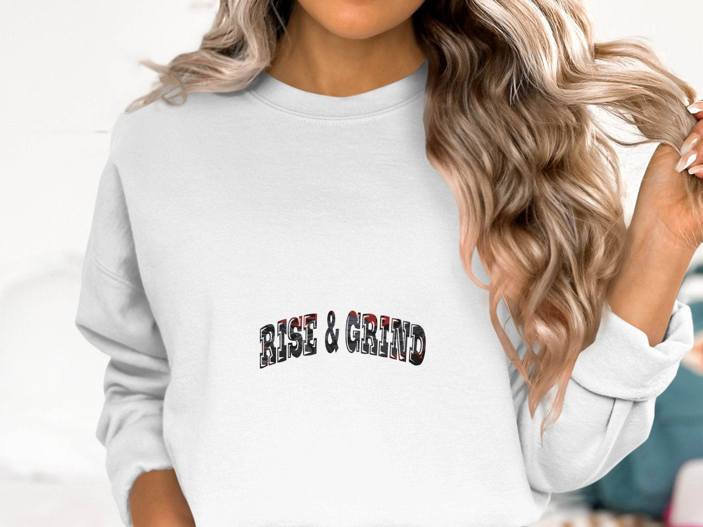 Rise and Grind Red Graphics Motivational Slogan Sweater - Design & Vybe