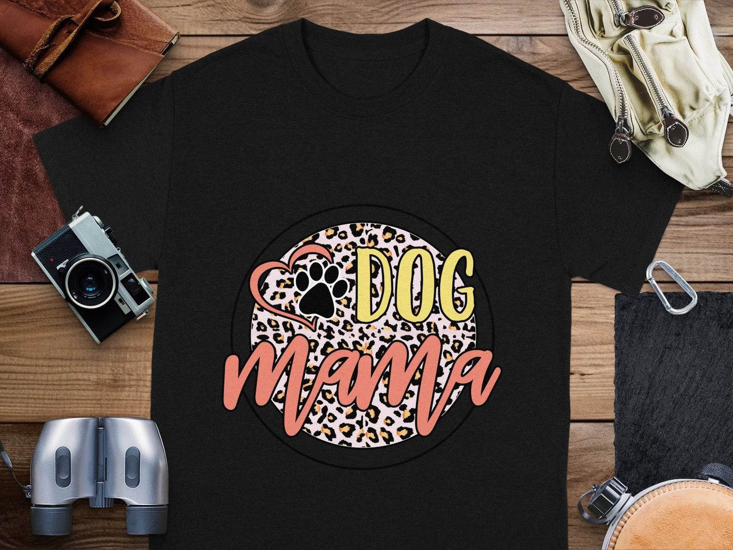 Dog Mama Paw Print On Leopard Print Background T-Shirt - Design & Vybe