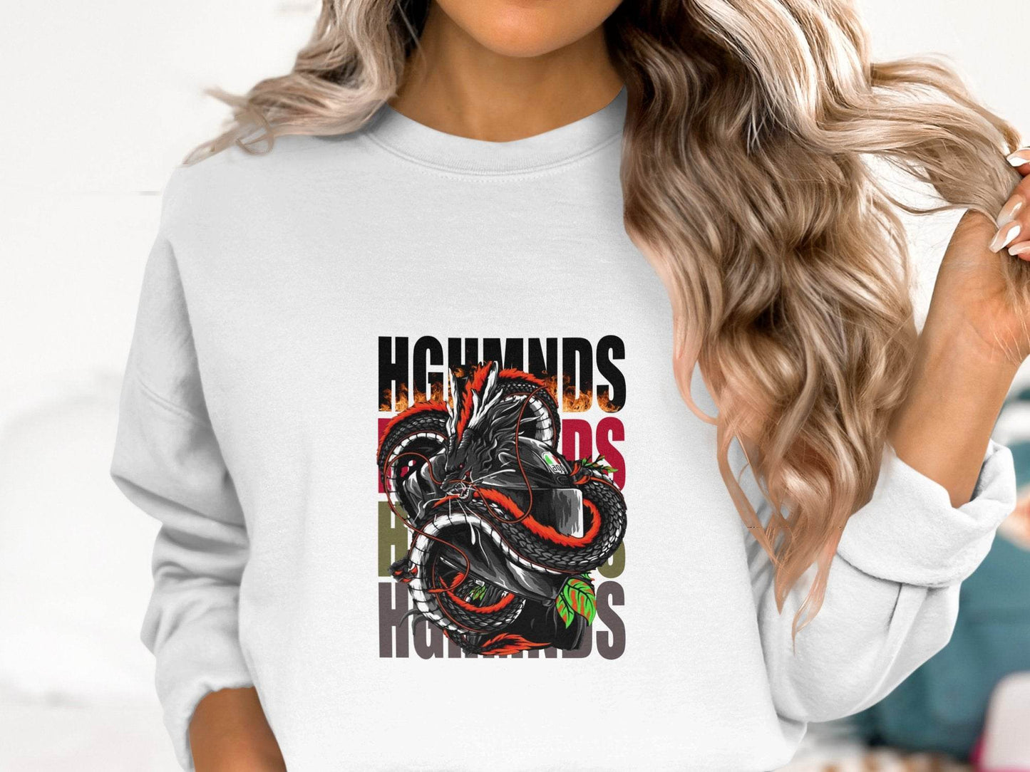 Dragon Motorcycle Helmet Artistic Illustration Graphic Sweater - Design & Vybe