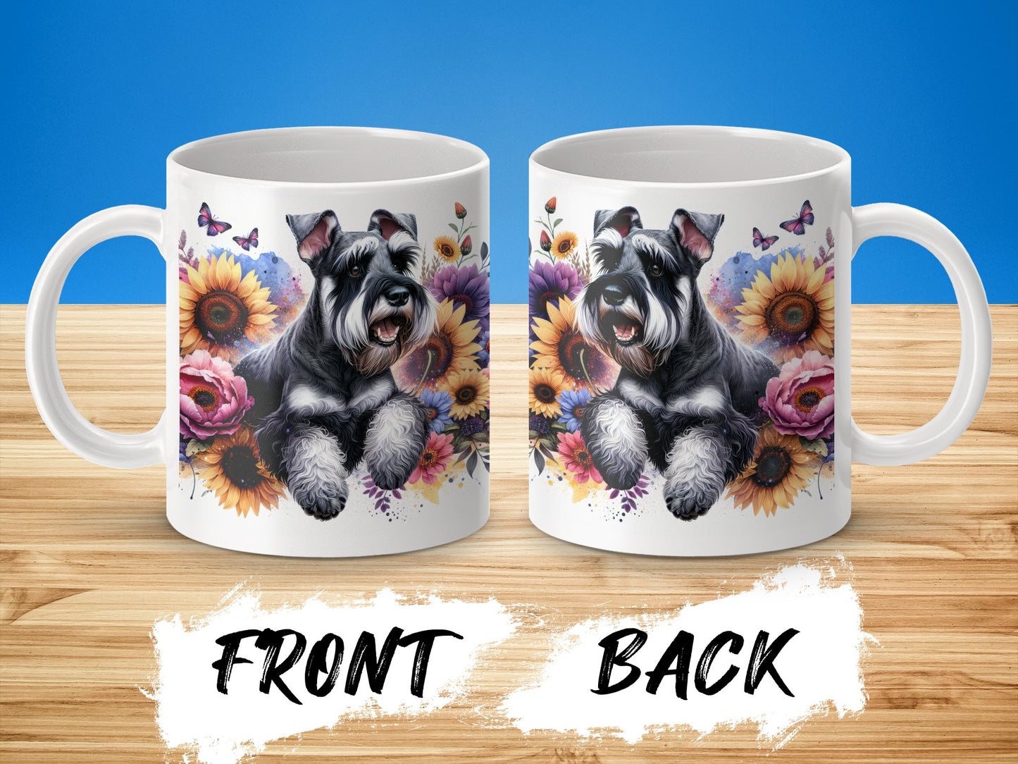 Adorable Schnauzer and Sunflowers Design Mug product type