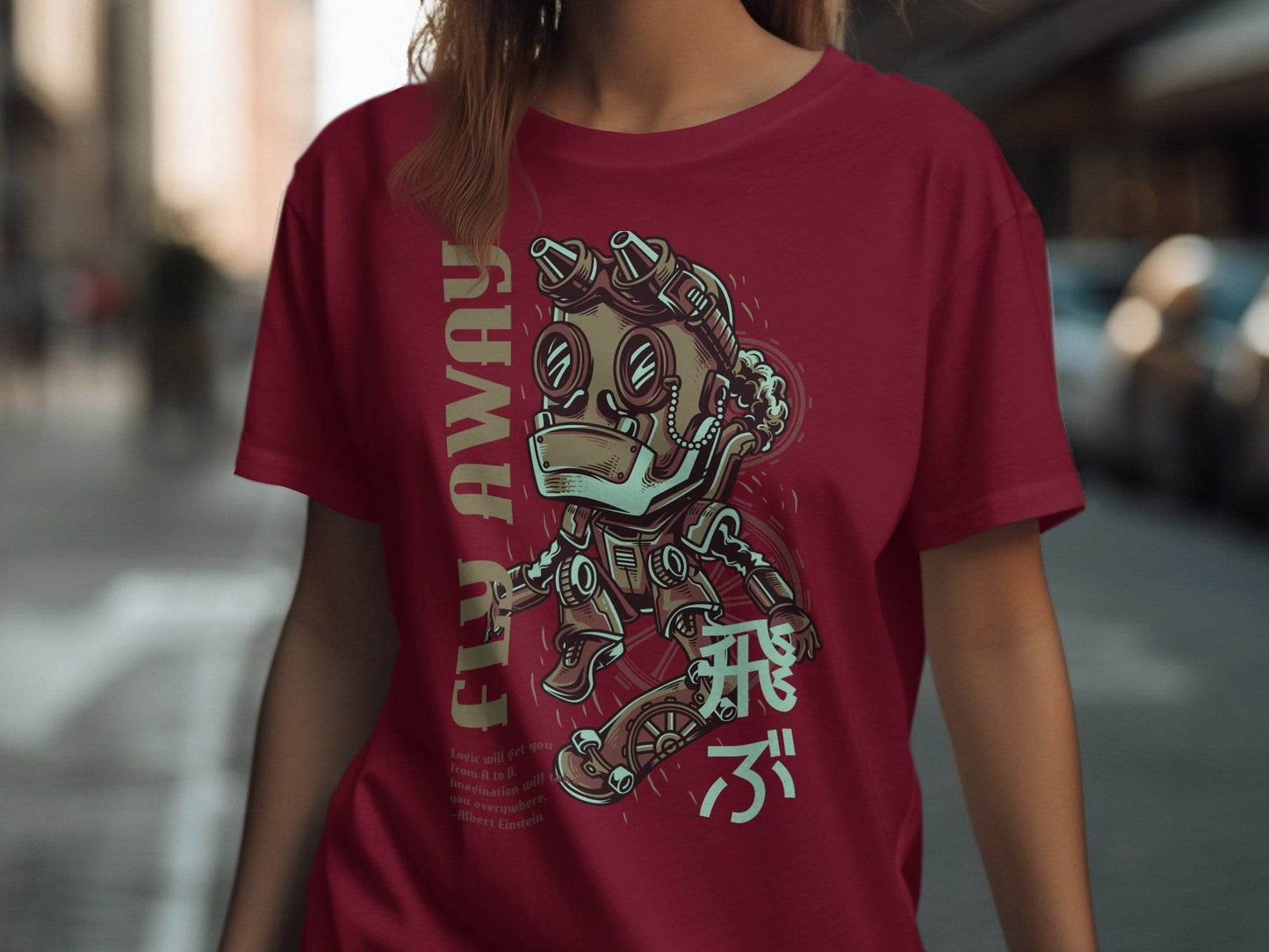 Fly Away Robot Design Featuring Einstein Quote T-Shirt - Design & Vybe