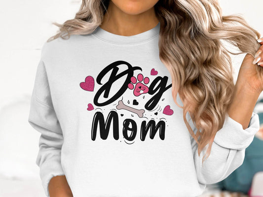 Dog Mom with Hearts and Bone Design Graphic Print Sweater - Design & Vybe