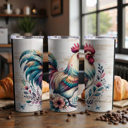Artistic Rooster Floral Accented Design Great for Spring Tumbler - Design & Vybe