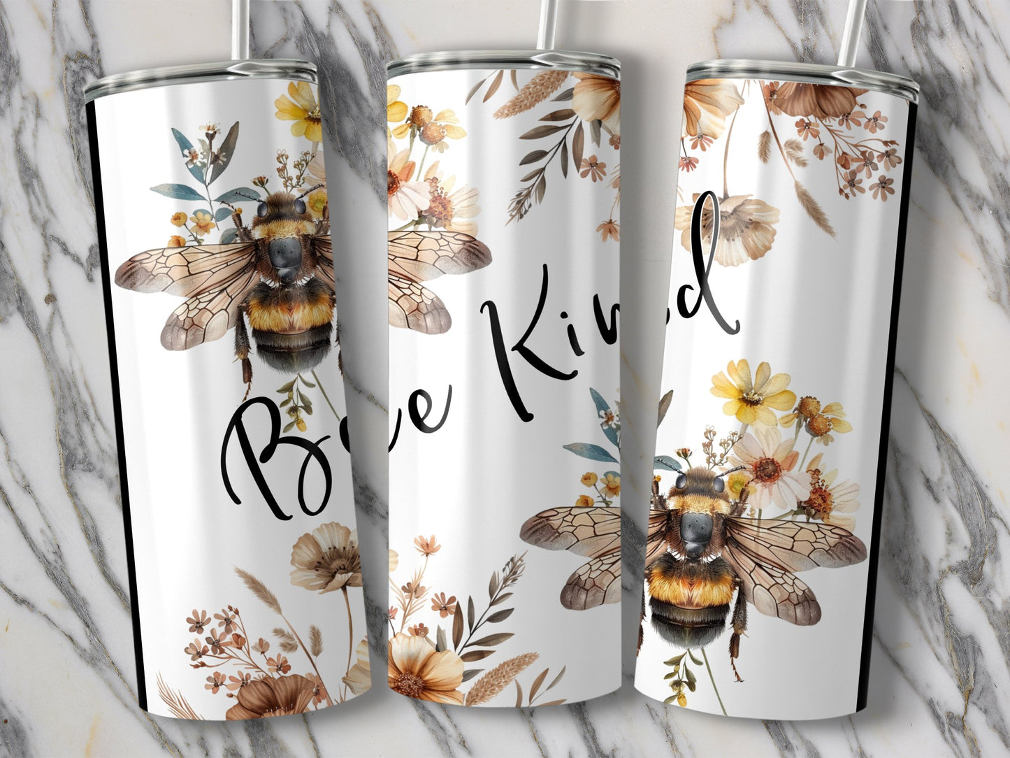 Be Kind Bumblebee Floral Print Travel Tumbler product