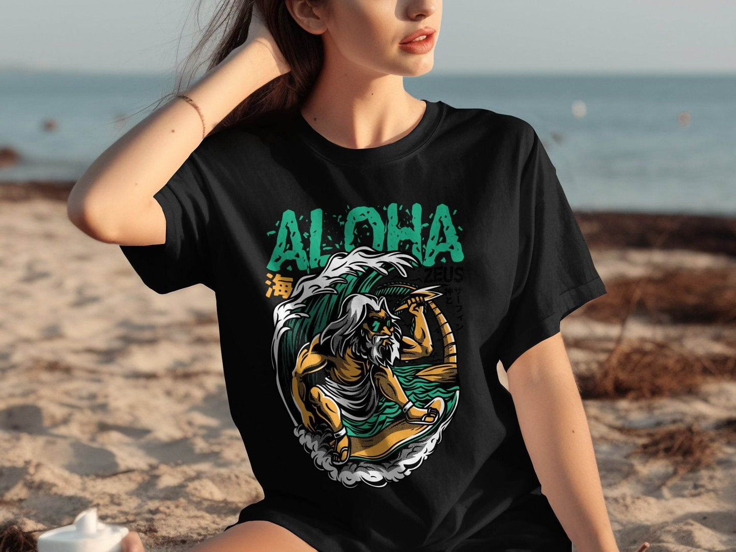 Aloha Zeus God Surf Design Graphic Artistic T-Shirt - Design & Vybe