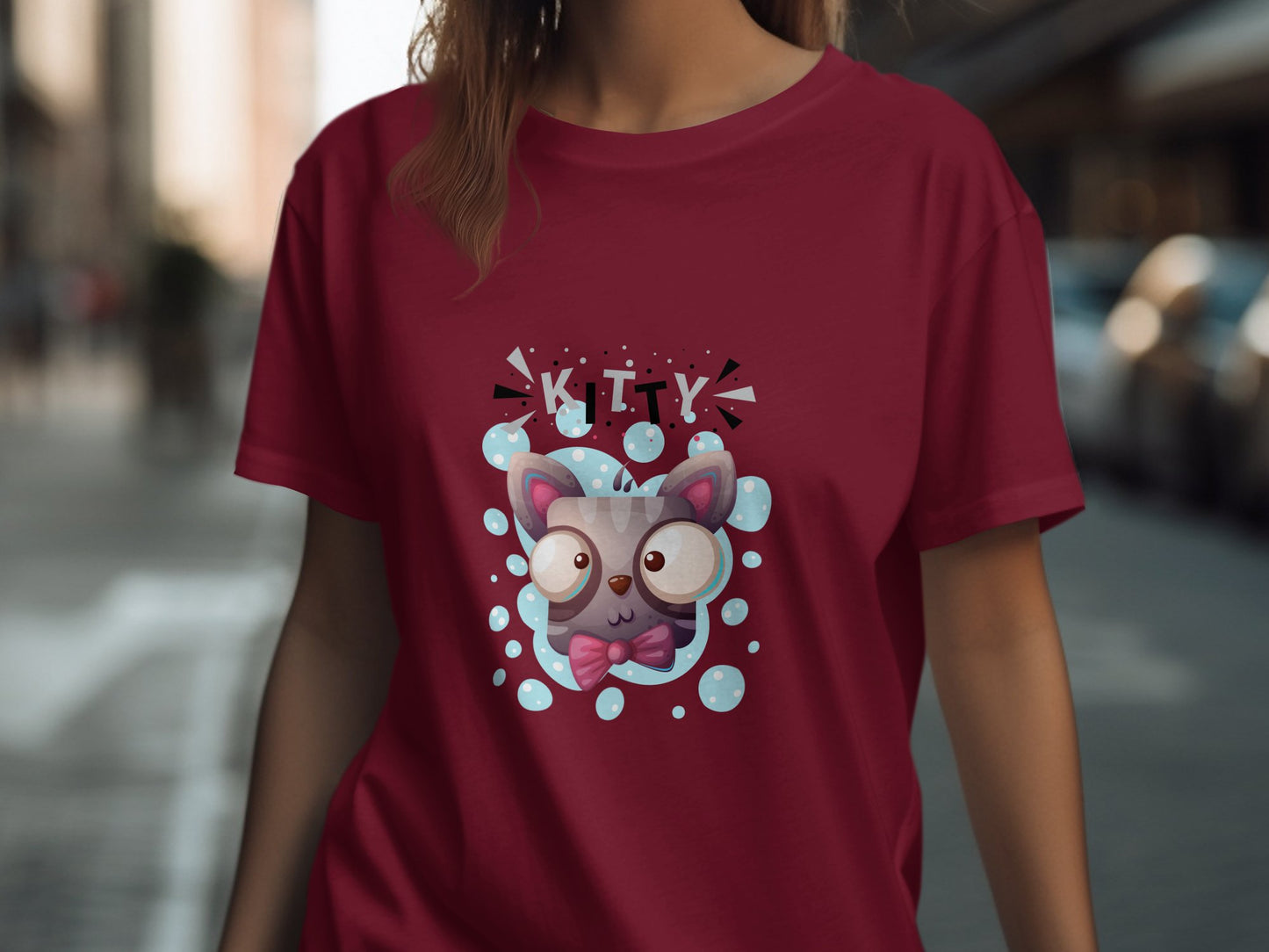 Quirky Kitty Bubbles Themed Graphic Tee product type