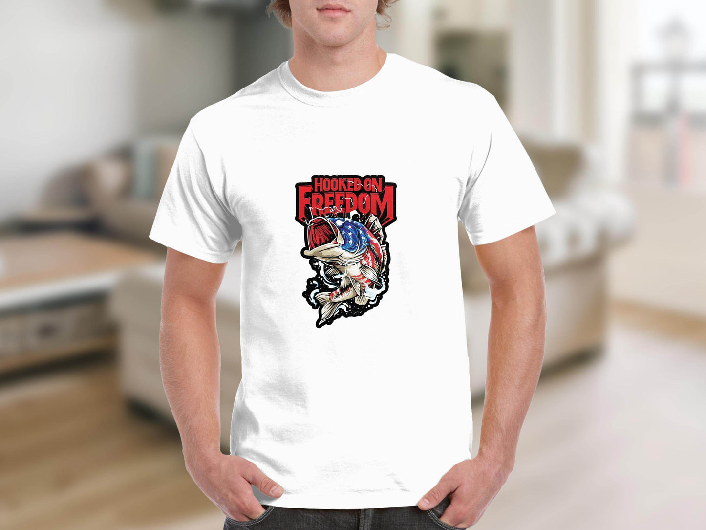 Hooked On Freedom Patriotic Fish Graphic T-Shirt - Design & Vybe