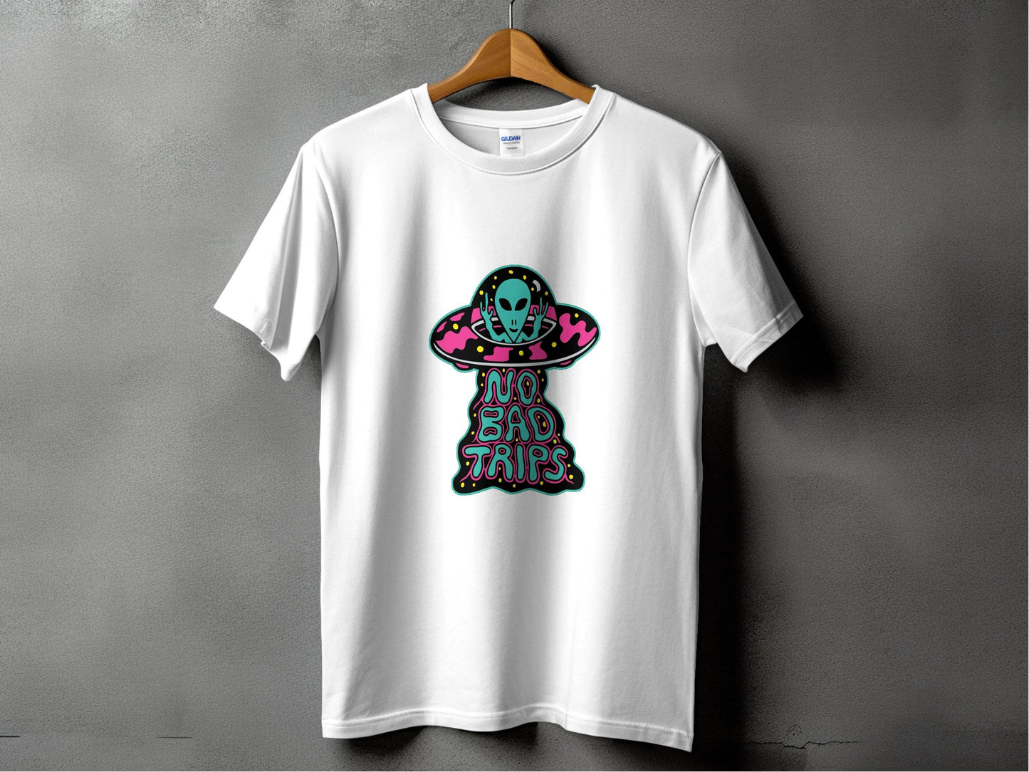 No Bad Trips Graphic Alien UFO Graphic Novelty T-Shirt - Design & Vybe
