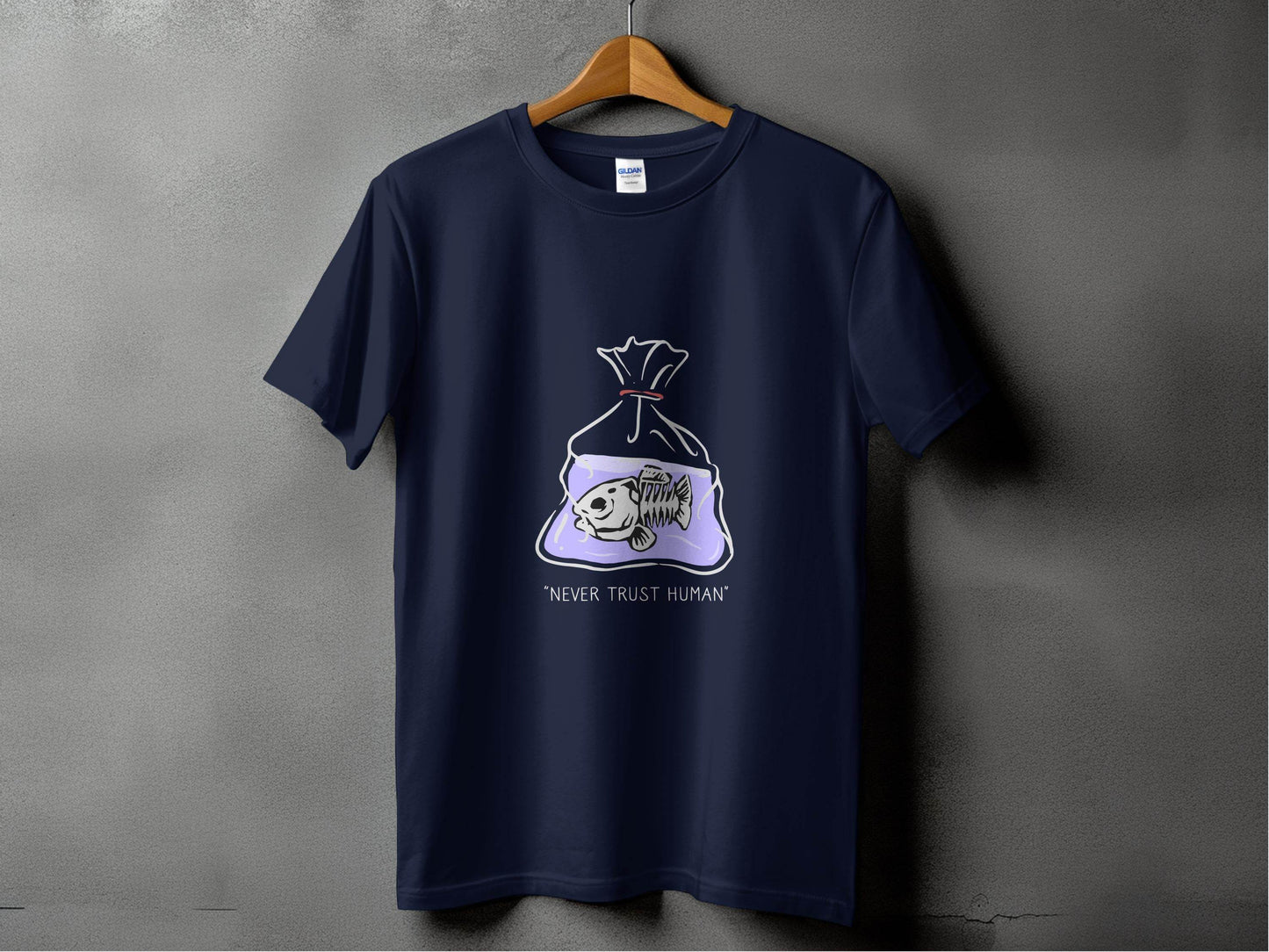 Never Trust Human Fish Skeleton Plastic Bag Design T-Shirt - Design & Vybe
