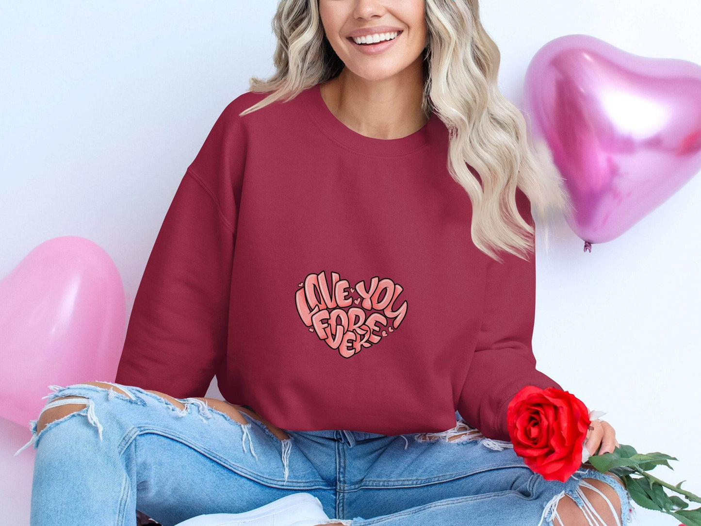 Love You Forever Heart Graphic Valentine's Day Sweater - Design & Vybe