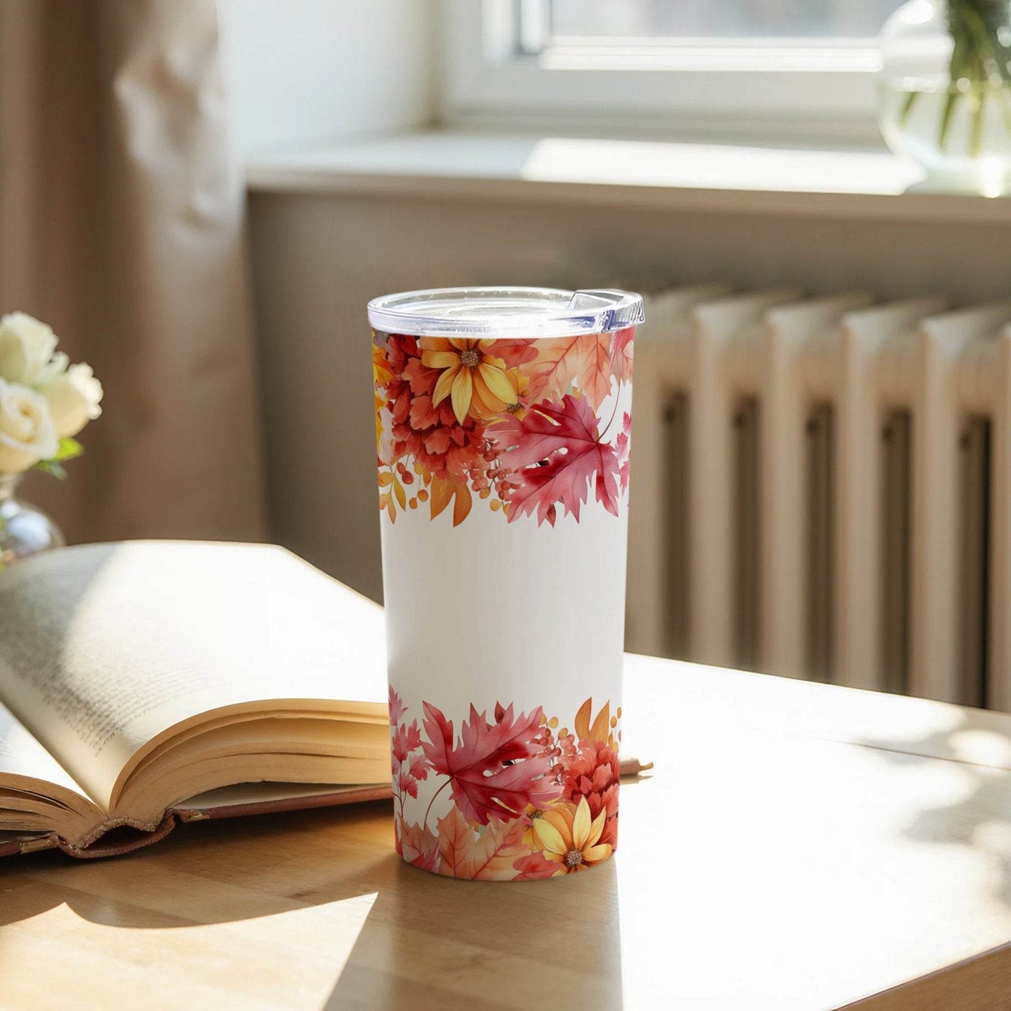 Autumn Leaves With Flowers Delightful Patterned Tumbler - Design & Vybe