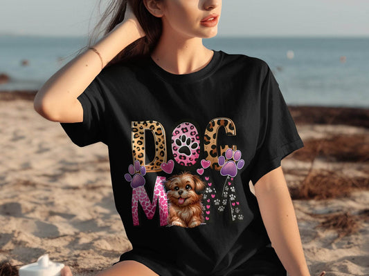 Dog Mom Cute Puppy Hearts Animal Print Design Graphic T-Shirt - Design & Vybe
