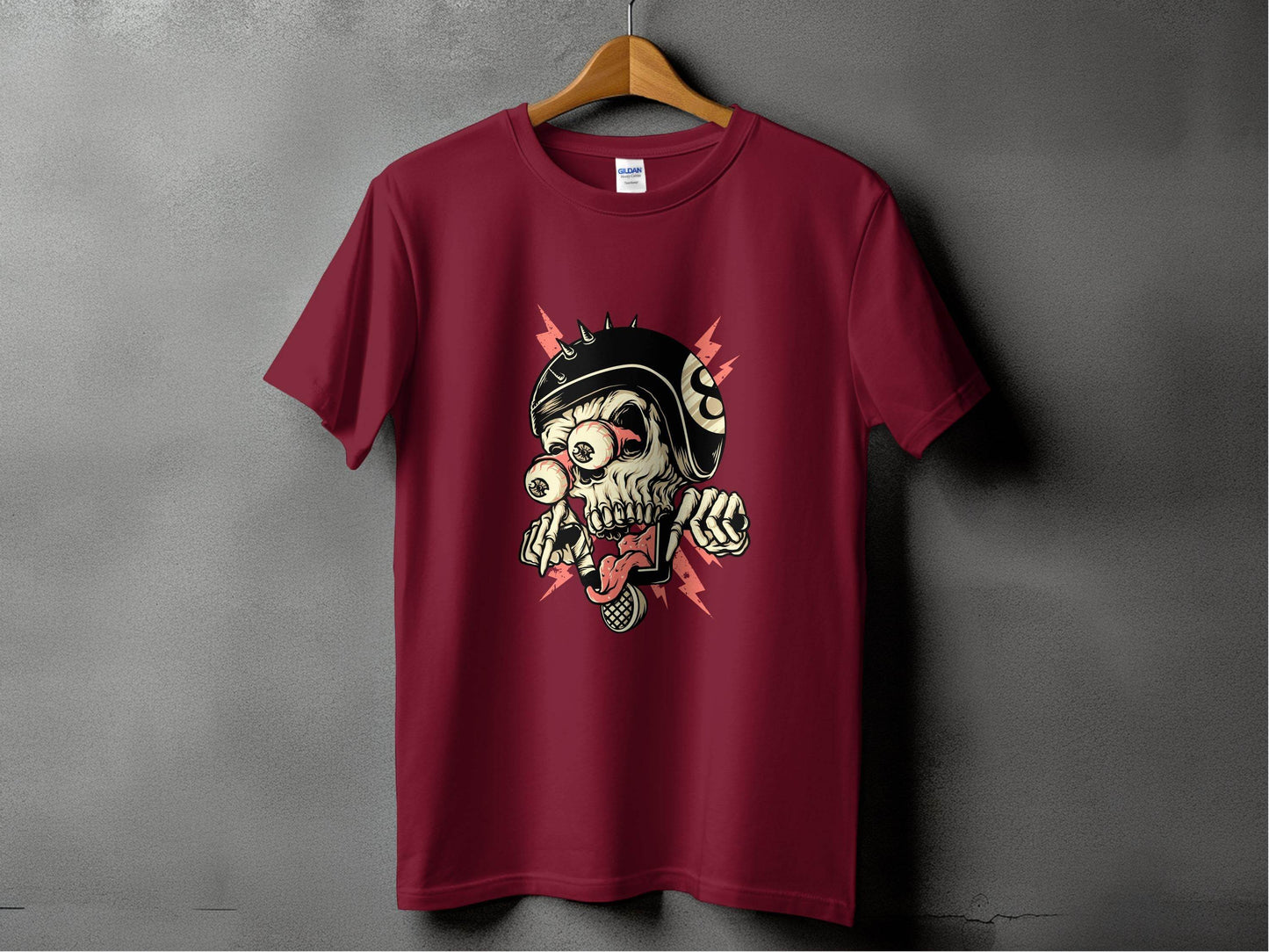 Eight Ball Spiked Helmet Skeleton Ride On T-Shirt - Design & Vybe