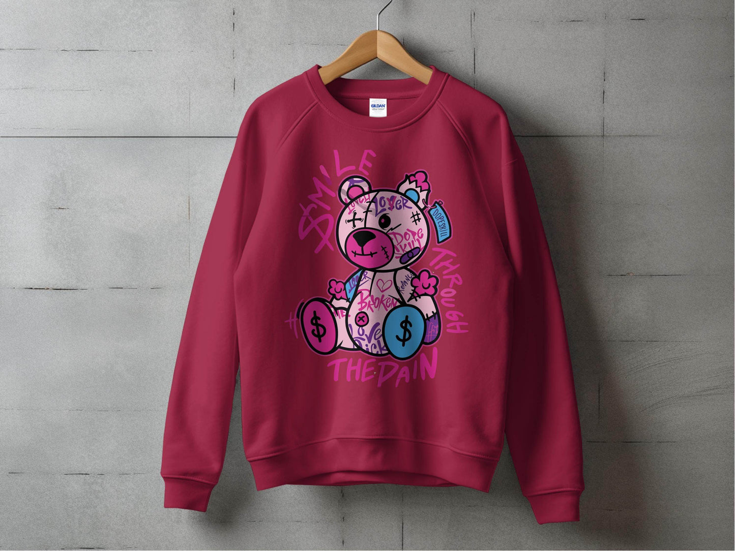 Smile Through The Pain Bear Bold Graphic Sweater - Design & Vybe