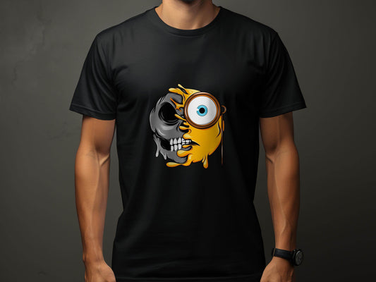 Half Skull Half Emoji with Monocle Fusion Design T-Shirt - Design & Vybe