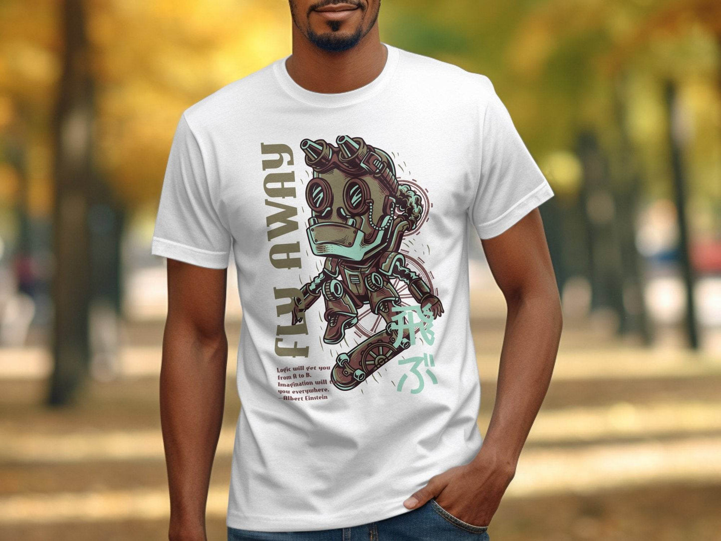 Fly Away Robot Design Featuring Einstein Quote T-Shirt - Design & Vybe