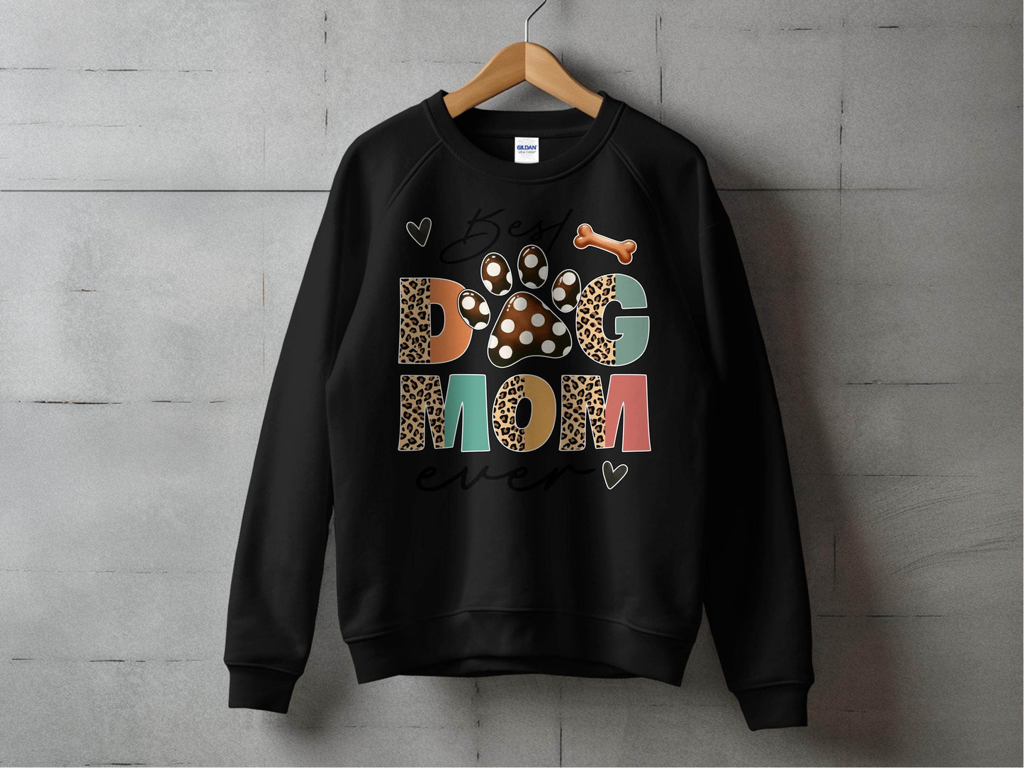 Best Dog Mom Ever Animal Print Heart Bone Graphic Sweater - Design & Vybe