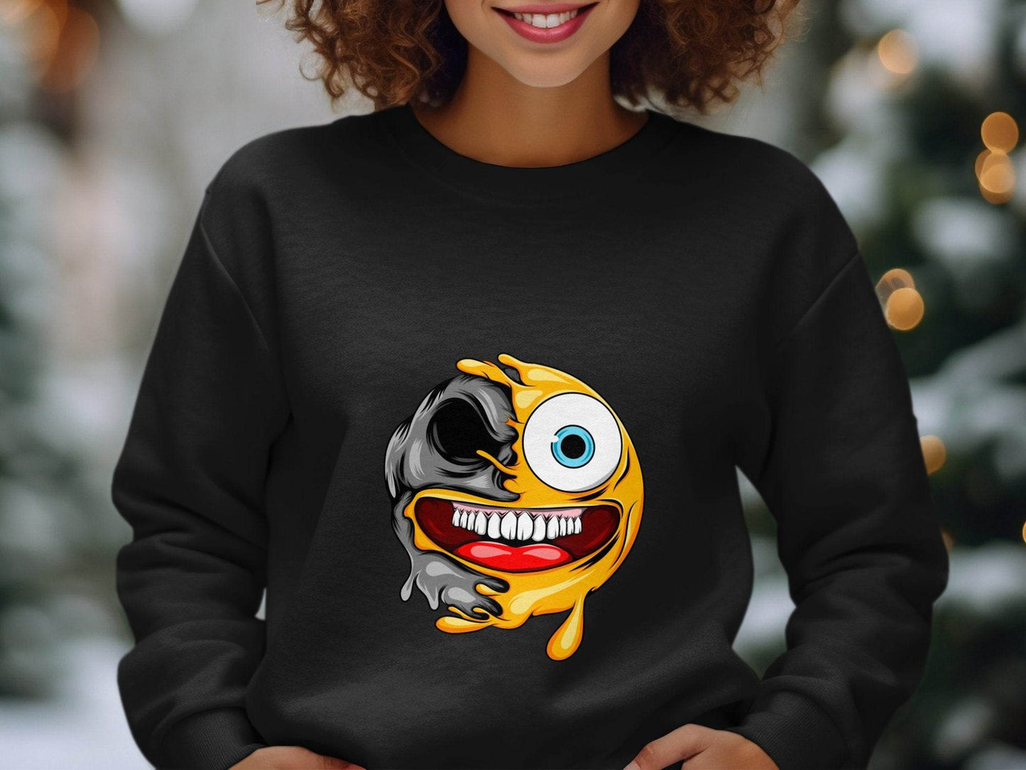 Emoji Half Skull Funny Grotesque Face Vector Sweater - Design & Vybe