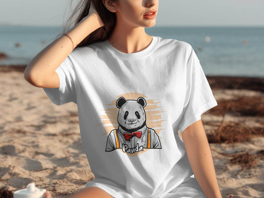 Fun Cartoon Panda Wearing Bow Tie Graphic T-Shirt - Design & Vybe