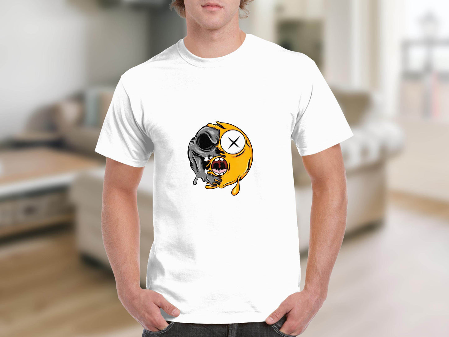Melting Emoji into Skull Design Cool Graphic T-Shirt - Design & Vybe