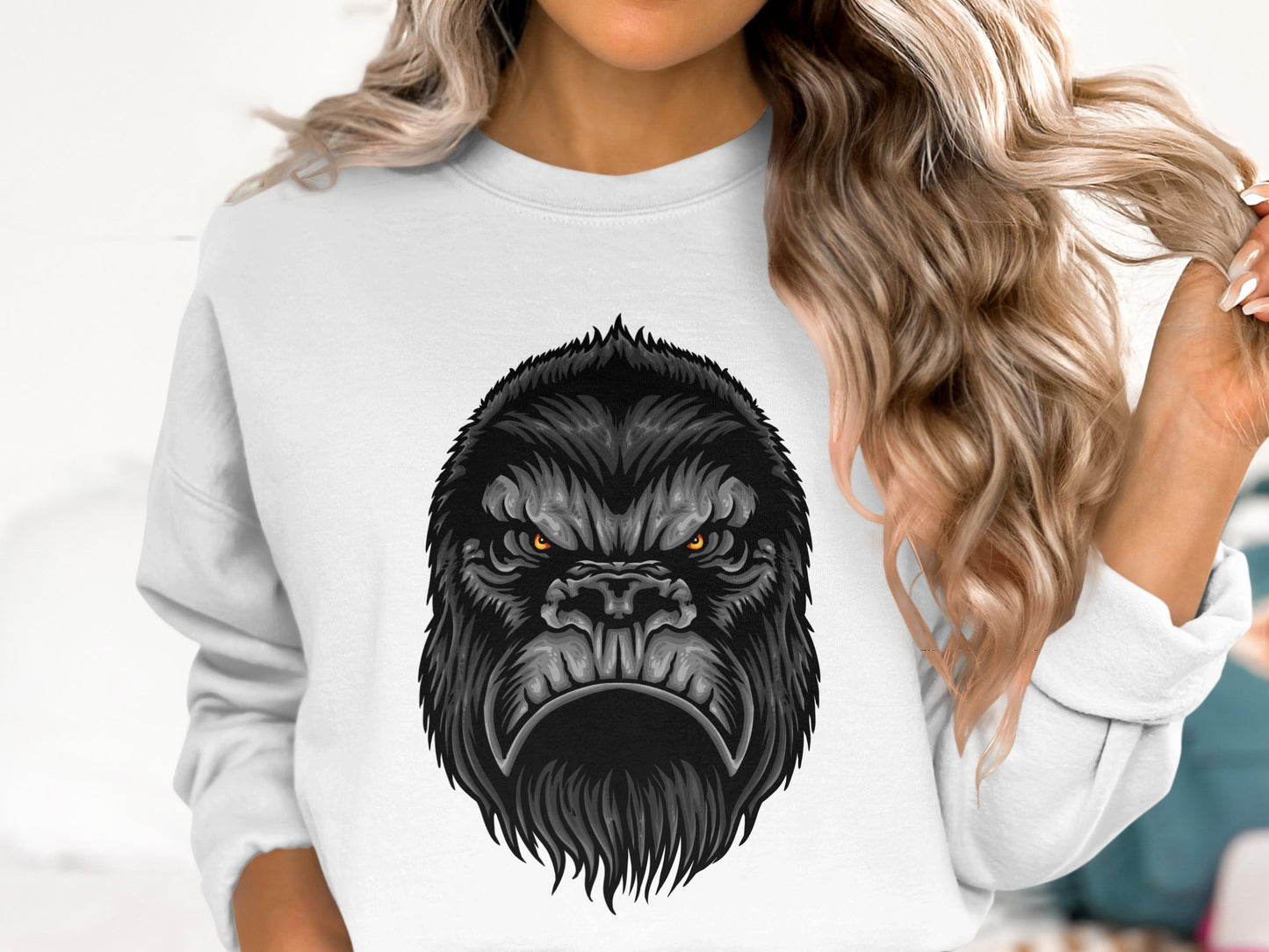 Fierce Gorilla Face Graphic on White Sweatshirt product