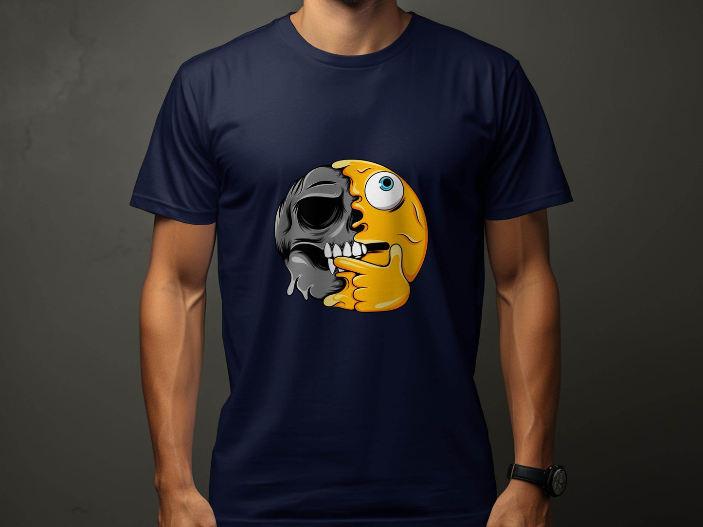 Emoji Skull Half and Half Funny Face Art T-Shirt - Design & Vybe