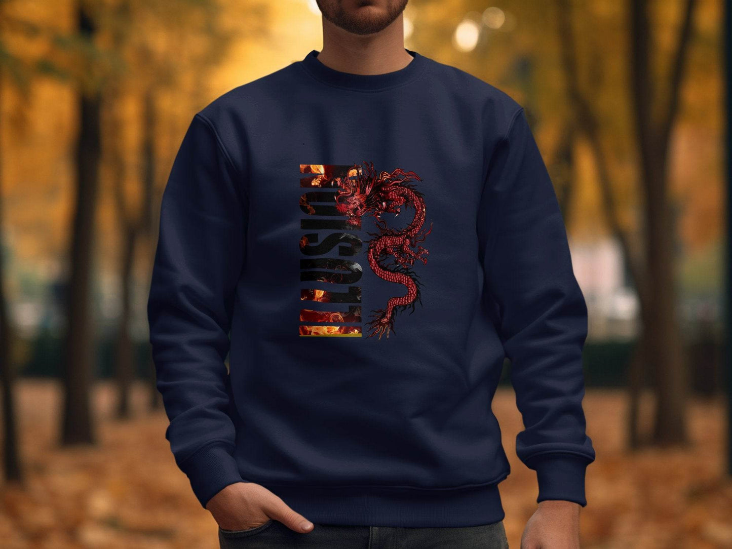 EUSTIS Dragon with Fire Text Graphic Print Design Sweater - Design & Vybe