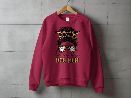 Kinda Busy Being A Dog Mom with Paw Print Glasses Sweater - Design & Vybe