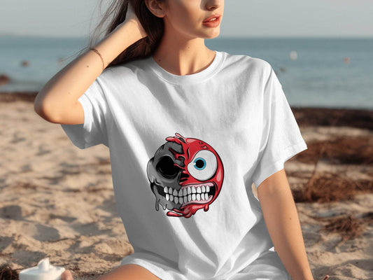 Half Skull And Cartoon Face Fun Graphic Design T-Shirt - Design & Vybe