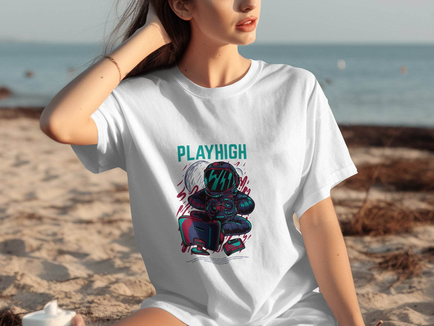 Play High Astronaut Gamer Gaming Illustration T-Shirt - Design & Vybe