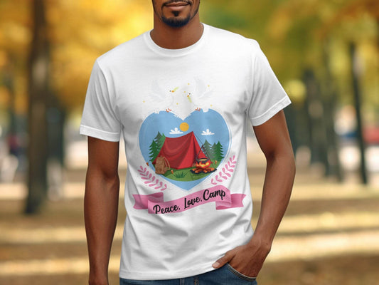 Peace Love Camp Heart and Tent Design Pigeon Art T-Shirt - Design & Vybe