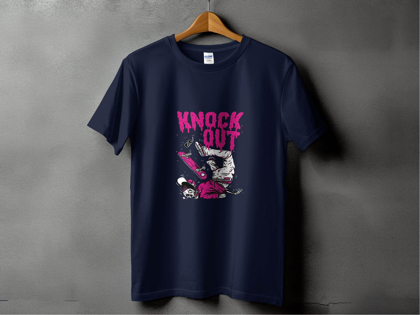 Knock Out Skateboarding Skeleton Illustration Art T-Shirt - Design & Vybe