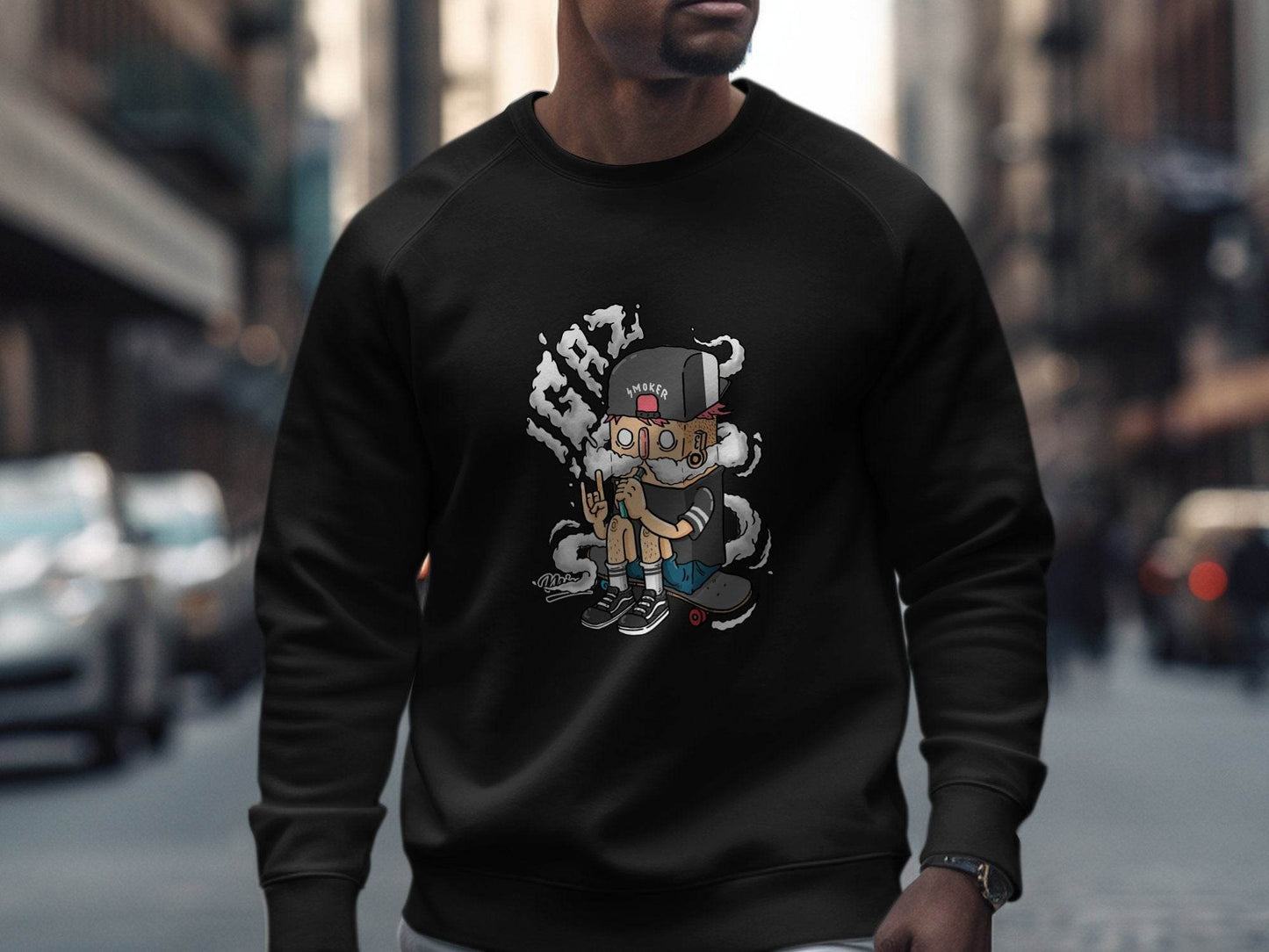 Cartoon Smoker Vaping on Skateboard Urban Style Sweater - Design & Vybe
