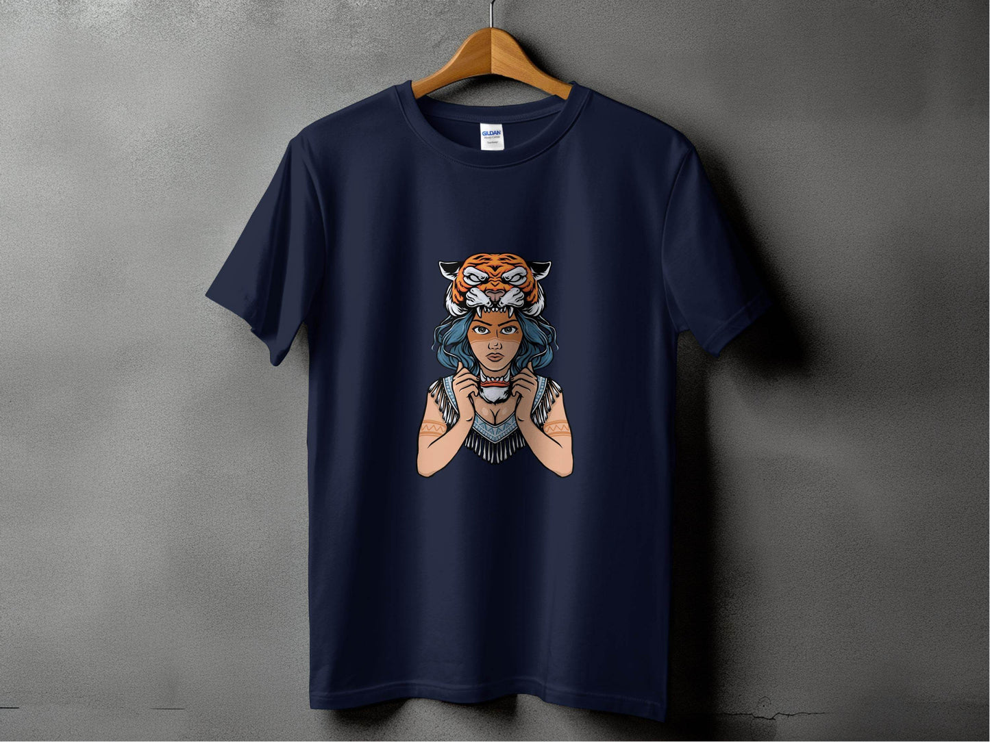 Fierce Tiger Spirit Headdress Young Woman Design T-Shirt - Design & Vybe