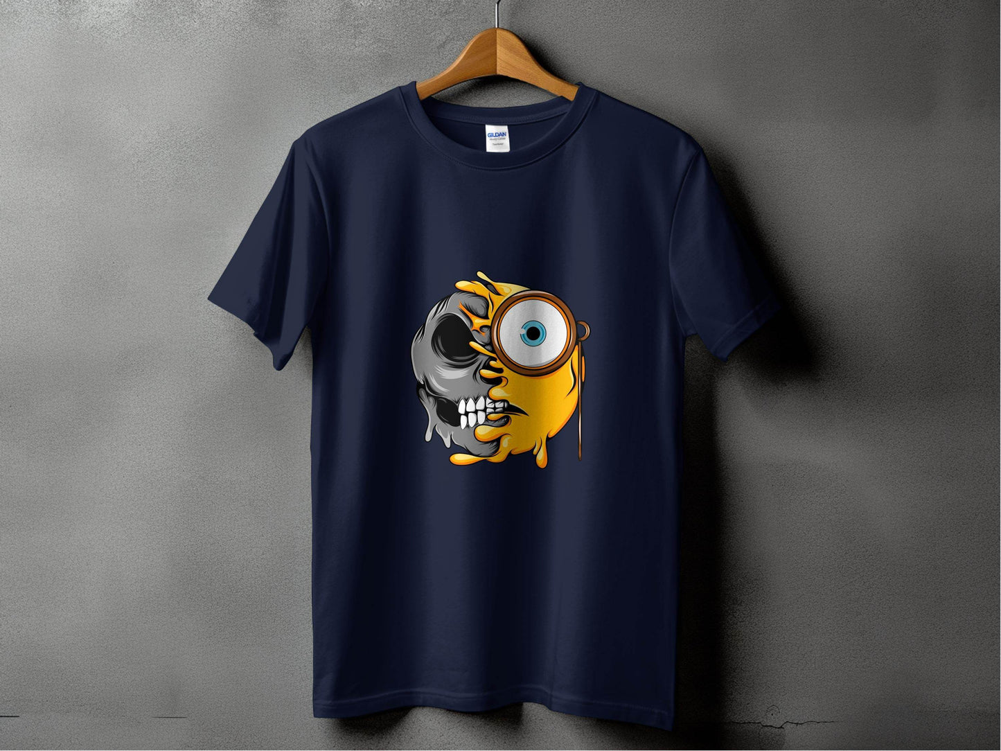 Half Skull Half Emoji with Monocle Fusion Design T-Shirt - Design & Vybe