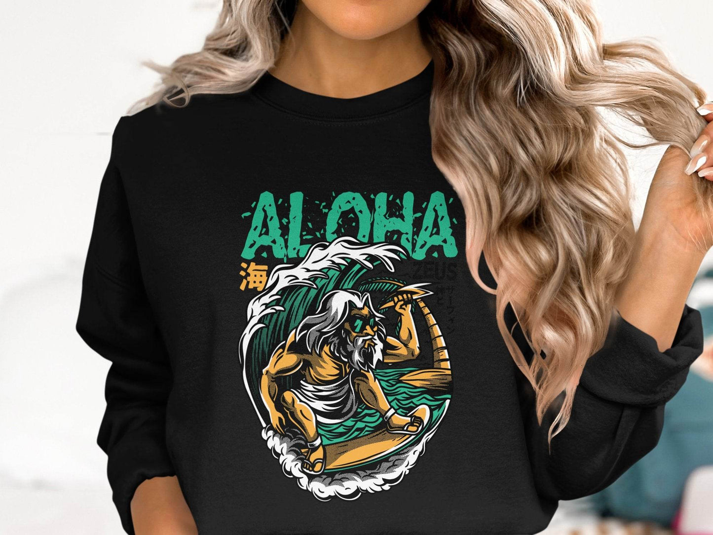 Aloha Zeus God Surf Design Graphic Artistic Sweater - Design & Vybe